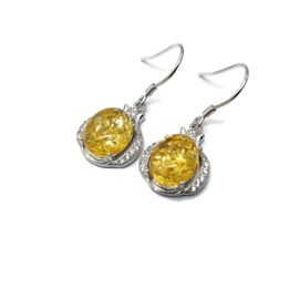 Lemon Baltic Amber Drops in .925 Sterling Silver Settings with Cubic Zirconia Accents