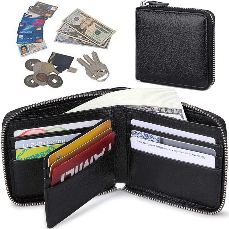 Huztencor Zipper Wallet Men Leather RFID Blocking Wallets for Men