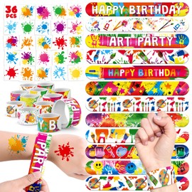 60 PCS Art Party Favors Set - 36 Temporary Tattoos Sticker & 24 Slap Bracelets for Kids, Perfect for Birthday Parties, Classroom Rewards and Gifts