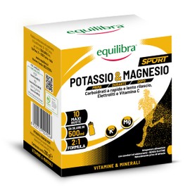 Equilibra Potassio e Magnesio Sport, Integratore Sali Minerali, Carboidrati 2:1, Maltodestrine, Glucosio, Fruttosio, Elettroliti, Vitamina C, Soluzione Ipotonica per lo Sport, Gusto Arancia, 10 Buste
