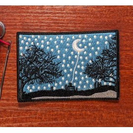 Unbranded Nature Patch Moon Light Starry Night Country Field Embroidered Iron On 2.5x3.5"