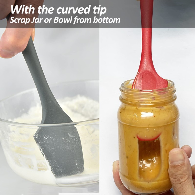 Silicone Mini Spatulas, Curved Small Spatula with Shallow Bowl for