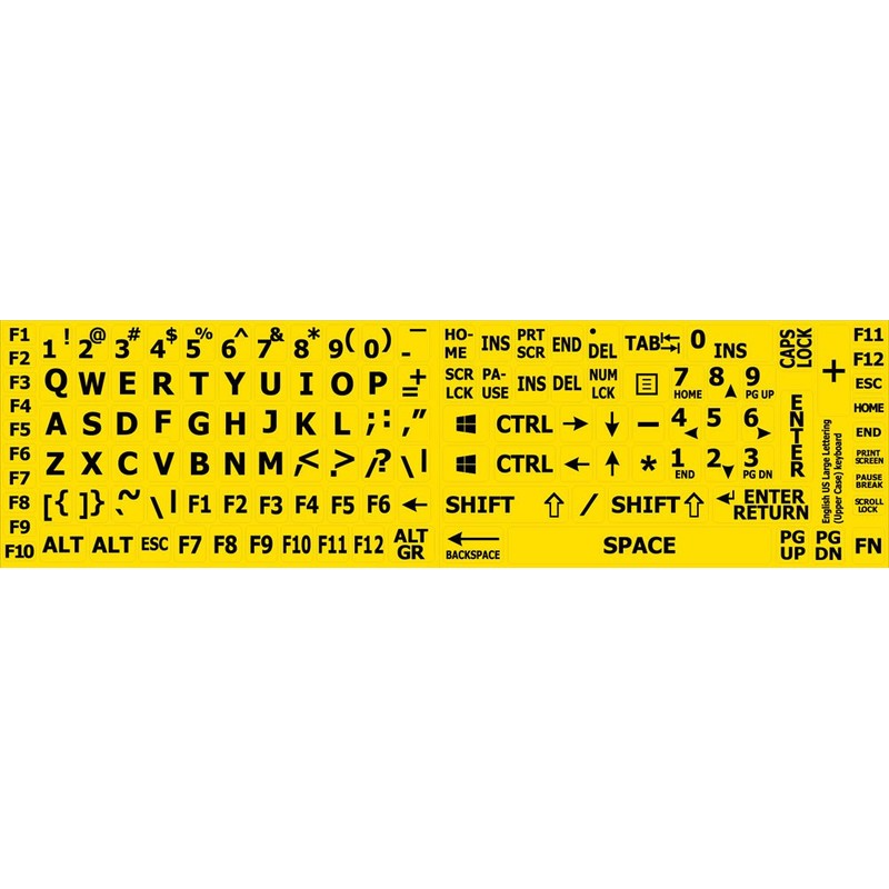 English US Large Lettering Keyboard Sticker (Upper CASE) Yellow Background