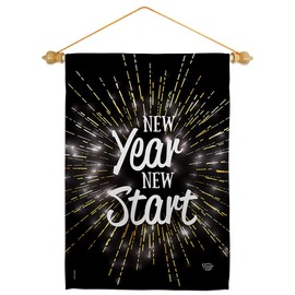 New Year Start Garden Flag Set Wood Dowel Clock Countdown Champagne Party Fireworks Celebrate Small Decorative Gift Yard House Banner Made In USA 13 X 18.5