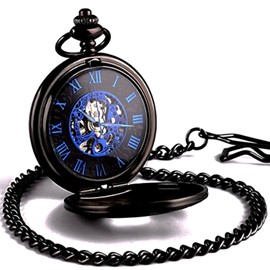 New Brand Mall Men’s Pocket Watch with Chains Steampunk Mechanical Pocket Watches Christmas Graduation Birthday Gifts Fathers Day, blue, Mechanical