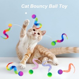 Tutuone Bouncy Ball with Tail for Cats 10 Pack,Cat Fuzzy Worm Toys,Magic Worm Bouncy Ball Toy for Indoor Cat (10pcs)