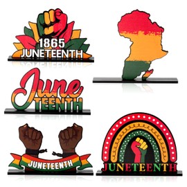 Haooryx Juneteenth Wooden Centerpieces Decorations, 5Pcs 1865 Juneteenth Table Topper Centerpiece Sign Detachable Indoor Decoration for Juneteenth Party Home Desktop Wood Craft Center Piece Decor