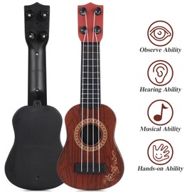 BESPORTBLE Plastic Ukulele Toy for Kids - Miniature Musical Instrument for Kids Educational Toy Guitar (Dark Brown)