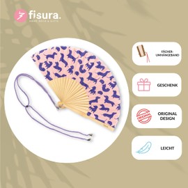 Fisura - Original Dog Drawing Hand Fan Modern and Fun Fan Pink and Purple Folding Fan Dimensions: 42.5 x 23 Material: Wood and Textile