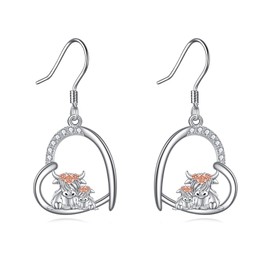 VONALA Animal Earrings 925 Sterling Silver Highland Cow / Dinosaur Drop Dangle Earrings Hypoallergenic Jewellery Birthday Gifts for Women Girls, Sterling Silver, No Gemstone