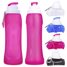 Foldable Water Bottle, Ultralight Sports Water Bottle, BPA-Free, 500 ml Portable Sports Bottle, Water Bottle with Leak-proof Design for Hot and Cold Drinks, Gym, Fitness, Yoga, Hiking (Pink)