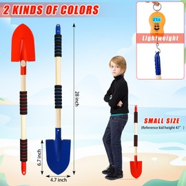 2 Pcs Kids Shovels Set, 28" Mini Small Shovels with Metal Spade and Wood Handle, Beach Sand Shovel Garden Spade Shovel for Digging, Multipurpose Kid Gardening Lawn Care Hand Tools for Boys Girls