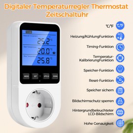 Timer Socket 230 V Heemol Digital Thermostat Heating Smart for Heating, Cooling and Ventilation Frost Guard Greenhouse