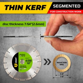 10 Inch Diamond Blade for Angle Grinder Arbor 7/8"-5/8" – Diamond Cutting Wheel for Stone, Marble, Granite, Brick, Masonry, Concrete – Diamond Saw Blades for Dry and Wet Cutting GRAFF
