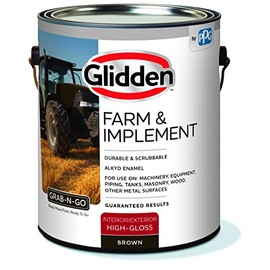 Glidden Farm & Implement Alkyd Enamel Interior/Exterior Paint for use on Machinery, Equipment, Masonry, and Other Metal Surfaces, 1 Gallon, High Gloss, Brown