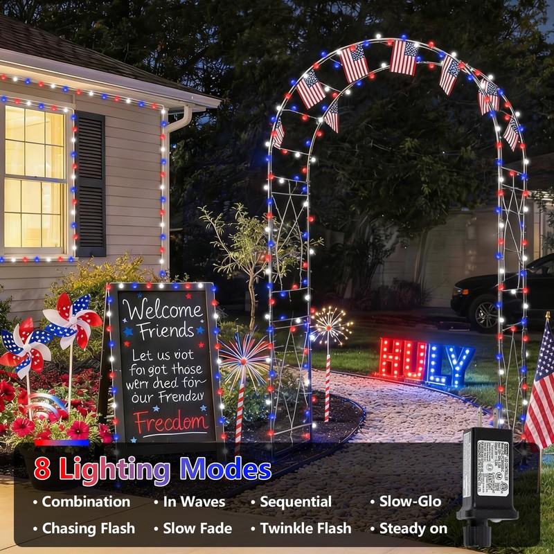 YEGUO Red White and Blue Globe String Lights, 33ft 100LED