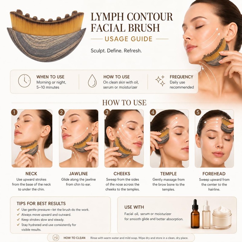 Lymphatic Contour Face Brush, 2 in 1 Facial Massage Tools