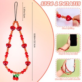 BEEFLYING Red Phone Charm Wrist Strap Cellphone Lanyard Handmade Beaded Pendant Bracelet for Women Bag Camera Accessories (Lampwork Cherry)