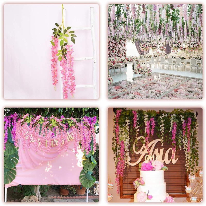 SZJH 12pcs 3.6 Feet/Piece Artificial Fake Wisteria Vine Ratta Hanging