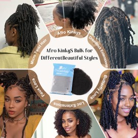DAIXI Afro Kinkys Bulk Human Hair, 50 Gram Fluffy Soft Kinky Curly Bulk for Dreadlocks Repairing, Micro Twist Braiding, Length Extending, Blend Seamlessly with African hair (#4 Dark Brown, 16 Inch)