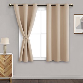 DWCN Short Blackout Curtains with Tiebacks for Kitchen - Thermal Insulated Short Grommet Curtain Tiers, Set of 2 Panels, 38 x 45 Inch Length, Beige