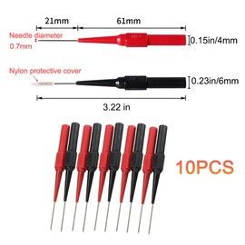 10PCS 0.7mm Test Probe Pins, Non-Destructive Insulation Wire Piercing Needle, Stainless Steel Back Probe Pins, Tip Multimeter Probes for Banana Socket Plug, Car Tester (Black&Red)