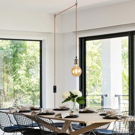 Insert E26 lamp Holder Cable 19.68 feet Long, Twine Insert Pendant Light Cable kit, Farmhouse Pendant Light with on/Off Cable, Simple Hanging Light Cable for Bedroom, Dining Room, Kitchen