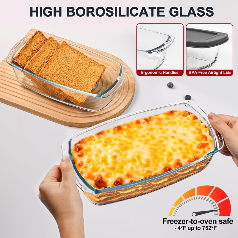 LOVYANXUE 2 Pack Glass Loaf Pan with Lid, 1.9QT/ 62