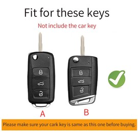 ontto Leather Car Key Case Suitable for VW Golf 7 MK7 Polo T-ROC Tiguan Touran Skoda Karoq Superb Seat Leon Remote Control Cover Key Case Key Fob Protective Case – Black B
