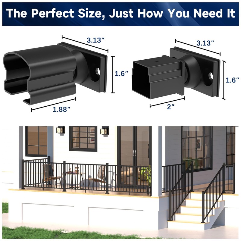Egadis 2 Pack Aluminum Adjustable Railing Bracket, Deck Railing Bracket