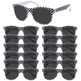 Hmxpls 12Pcs Checkered Pattern Sunglasses Bulk, Racing-Themed Party Favors for Birthdays Beach Summer Events