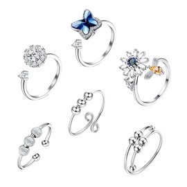 BESPORTBLE 6pcs Adjustable Fidget Rings Chic Women Jewelry with Beads for Fashion Accessory for Relaxation and Management for Various Occasions
