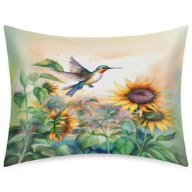 Birds Sunflowers Satin Pillow Case for Hair and Skin, Standard Size Slip Silk Pillow Cases Satin Pillowcase Without Zipper Pillowcase 20"x26" Silk Pillowcases for Bedroom Sofa Home Decor