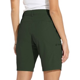 WILLIT Women's 10" Hiking Cargo Shorts Stretch Golf Active Long Shorts Quick Dry Outdoor Summer Shorts Olive Green L