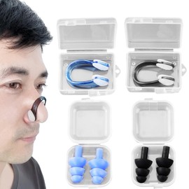 2 Pairs Swimming Nose Clips with 2 Pairs Ear Plugs Reusable and Waterproof and Non-Slip Nose Clips for Swimming Adult and Kids Unisex (Color : Black, Blue)