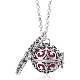 Collar Llamador de Angel - ALA DE ANGEL PLATEADA - Colgante Dije Esfera con Cascabel, Proteccion y Armonia Amuleto Espiritual Energia Positiva Regalo Especial para Mujer Angeles de la Guarda Amuleto de Proteccion Talisman- VA025 Plateada - Escoge el colo