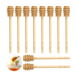 Pack of 10 Wooden Honey Spoons, Lotus Wood Honey Stirrer, Groove Design, Honey Dispenser, Suitable for Adding Honey to Prepare Cakes, Desserts, BBQ Dishes or Drinks