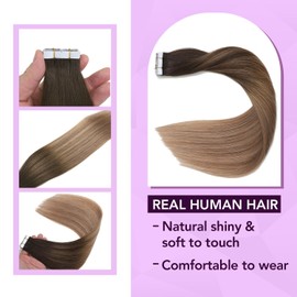 Sindra Tape in Hair Extensions Human Hair, Balayage Color #2/6/18 Dark Brown to Chestnut Brown and Ash Blonde 20 Inch 50g 20pcs/pack Tape in Extensions T#2/6/18 20inch