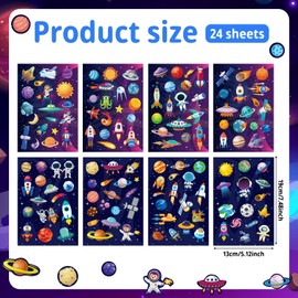 24pcs Outer Space Stickers for Kids, Self Adhesive Waterproof Sticker for Kids with Planet Solar System Galaxy Astronaut Rocket Bulk Decorations for Children for Party Decor Class Rewards Decor