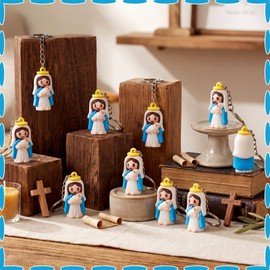 Amyhill 50 Pcs Mini Our Lady of Grace Figurines Keychain Miniature Holy Mother Statue Classic Catholic Religious Gifts for Sunday Easter Eggs Stuffers Baptism Gift