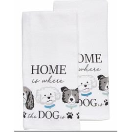 Casaba Home is Where The Dog is - Cute Dogs Kitchen Towel Set - Whimsical Dog Lover Decorative Kitchen Tea Hand Dishcloths Towels Set of Two 100% Ultra Absorbent Cotton