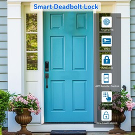 Smart Fingerprint Digital Door Lock - Keypad Lock and 2-Lever Handle Set,Keyless Entry Deadbolt for Front Door, App & Voice Control, Auto-Lock, Anti-Peep,Matte Black