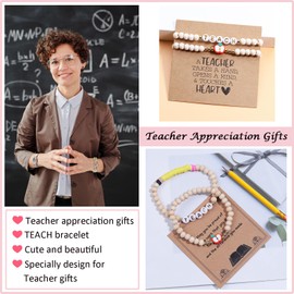 Korotho Teacher Christmas Gifts Teacher Bracelet Gifts for Women, Daycare Teacher Appreciation Gift Thank You End of The Year Teacher Gifts with Cards Best Teacher Bracelets Gifts for Female (Book)
