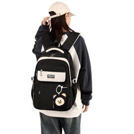 Travistar School Backpack Teenager Boys Girls School Bag Cute Waterproof School Backpack Women Men School Bag Laptop Bag Backpack Nylon, K011-Black