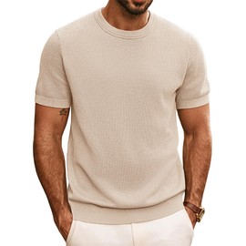 PJ PAUL JONES Men's Short-Sleeved Elegant Knitted T-Shirts with Crew Neck, apricot