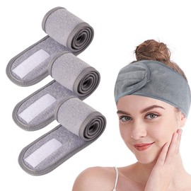 AWAVM Pack of 4 Grey Make Up Headband, Women's Face Wash Facial Beauty Headband Spa Face Headband Soft and Breathable Headband, Yoga Headband Sports Bathing Makeup