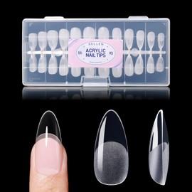 Gellen 504pcs Medium Almond Acrylic Nail Tips – Full Cover, Half Matte, Clear Medium Almond Press On Nails for DIY & Salon, 12 Sizes