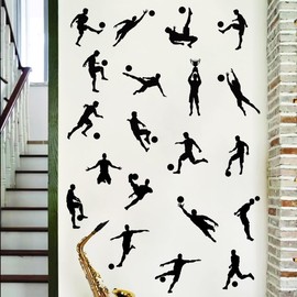 WOYINIS Removable Soccer Player Silhouette Wall Stickers Football Wall Stickers Peel and Stick Soccer Sport Wall Decor Stickers for Boys Teens Bedroom Playroom Game Room Decoration