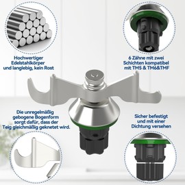 Stainless Steel Dough Mixing Blade Replacement – Compatible with Thermomix TM5, TM6 & TM7 Food Processor – Quick-Clean Dough Hook Accessory Replacement Blade for Bread Pizza Dough Kneading & Mixing