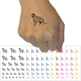 Regal Standing Bengal Tiger Temporary Tattoo Water Resistant Fake Body Art Set Collection - Dark Green (One Sheet)